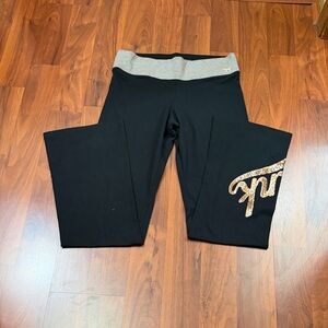 PINK Black Logo legging with Gray Waistband and Gold sequin